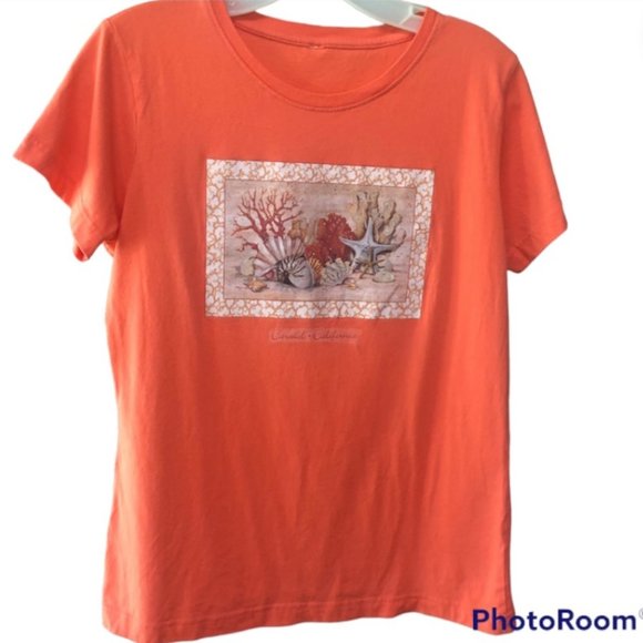 Carmel California Tee Missing label beautiful Coral Design on front with Glitter - Picture 1 of 7